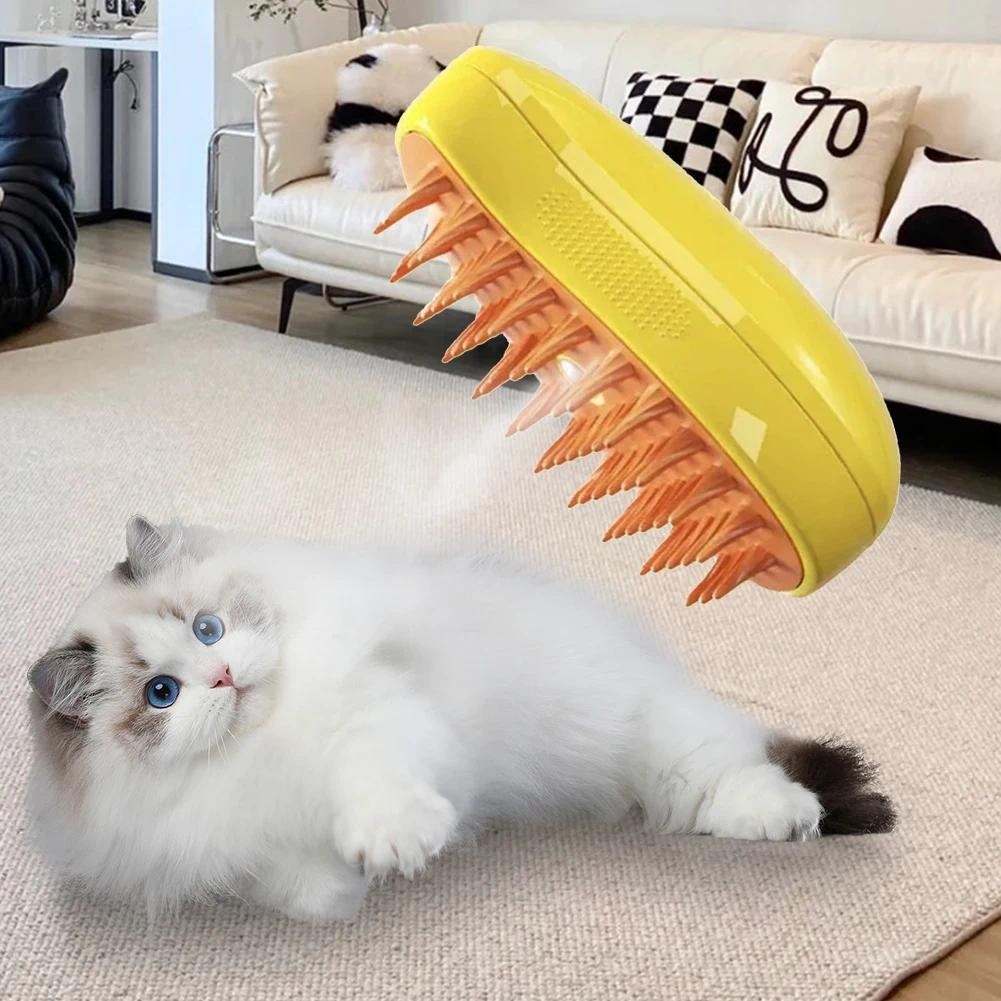 SG Stock New 3-in-1 steamy cat Brush Cat Hair cleaning Brush spray Brush for Massage Pet Grooming Universal for dogs