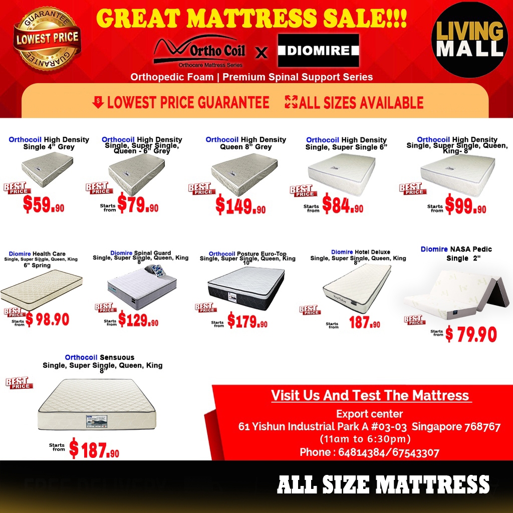 Living Mall - All Size Mattress Available - FREE Delivery Available