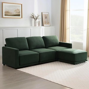 112" Modular Sectional Couches for Living Room, L-Shaped Modern Sofa with Ottoman, 4-Piece Chenille Sofa Set for Home Furniture, Dark Green