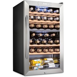 SCHMÉCKÉ 33 Bottle Dual Zone Wine Cooler Refrigerator w/Lock - Large Freestanding Wine Cellar For Red, White, Champagne & Sparkling Wine - 41f-64f Digital Temperature Control Fridge Stainless Steel