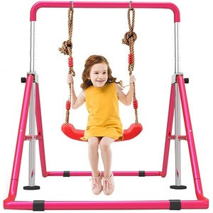 Kids Gymnastics bar Junior Training bar Adjustable Gymnastics Horizontal bar Sports Training Equipment high bar for Kids Home Training,Pink (Redd)