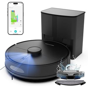Robot Vacuum and Mop, Robot Vacuum Self Emptying with 5000Pa Suction, 3-in-1 LiDAR Navigation, Home Mapping, No-Go Zones, Up to 60 Days Hands Free Cleaning, Wi-Fi/App/Alexa, Hard Floors, Carpet