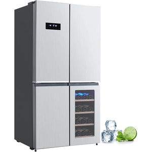 GarveeLife 36 in French Door Refrigerator, 21 Cu.Ft. Counter Depth Refrigerator Bottom Freezer with Wine Cabinet, Stainless Steel 4 Doors Fridges Kitchen Freezer, Adjustable Shelves