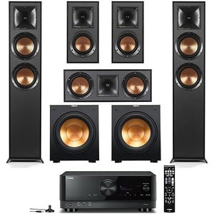 Klipsch Reference 5.2 Home Theater System, Bundle 2X R-625FA Floorstanding 2X R-12SW Subwoofer, R-52C Center, R-41M Bookshelf Speakers, and Yamaha RX-V6A 7.2-Channel AV Receiver
