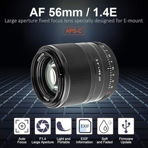 Viltrox 56mm F1.4 STM Auto Focus APS-C Prime Lens Portrait AF Lens for Sony E Mount Camera A5100 A6000 A6100 A6300 A6400 A6500 A6600 NEX-6 A7S A7C A7 A7RⅢ A7SⅢ A7Ⅲ A7RⅡ A7Ⅱ A7S A7RⅣ A9